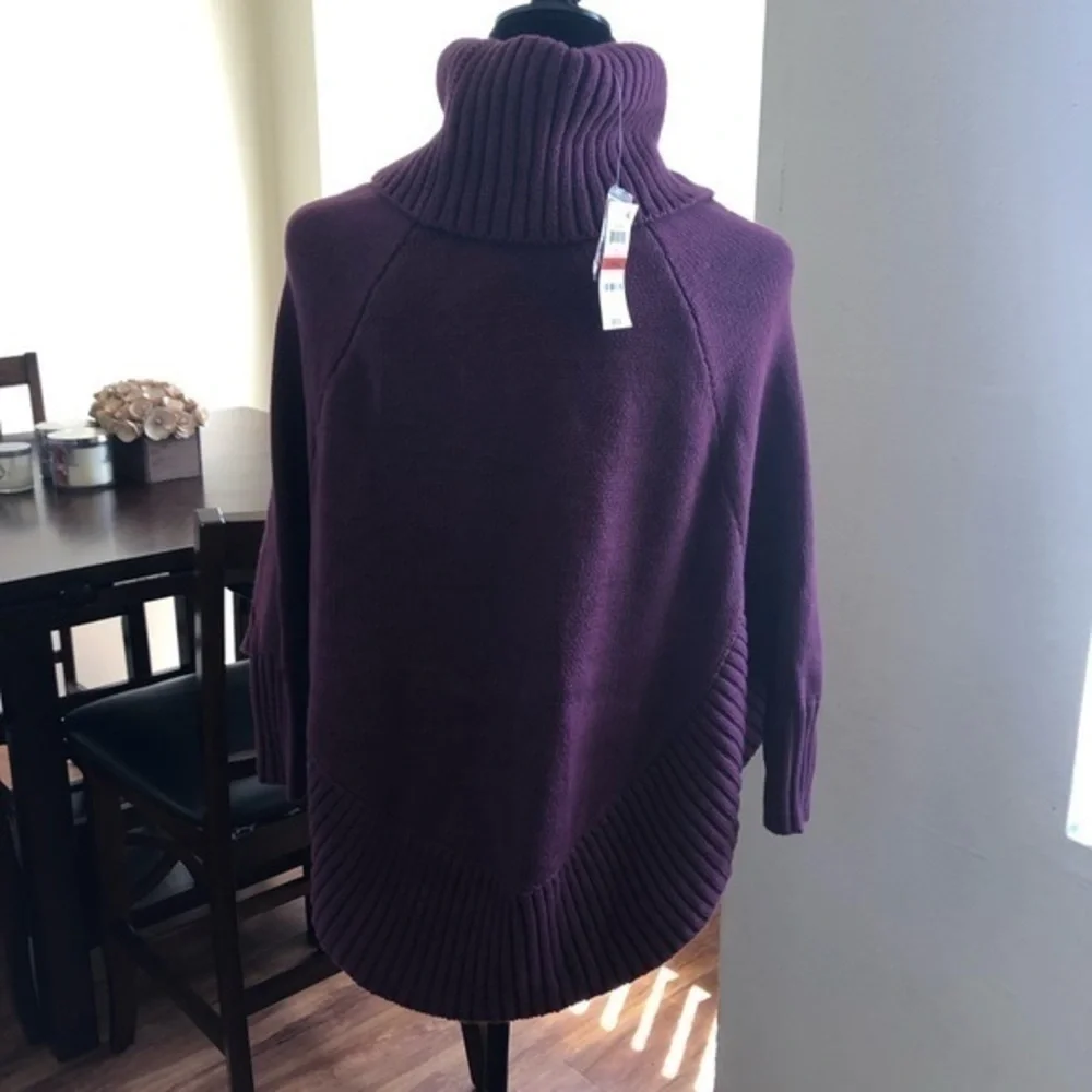 Maison Jules Womens Cable Knit Turtleneck Poncho